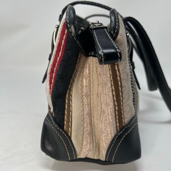 FOSSIL Bag Women's Leather Suede Textile Patchwork Logo Striped Shoulder Purse - Picture 12 of 14